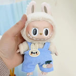 17cm Mini Plush Doll'S Clothes Outfit Accessories For Korea Kpop Exo Labubu Idol Dolls Corduroy overalls T-shirt Clothing Gift