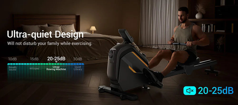 ROBORE UR20 Rower Machine with 126cm Extended Track, 16-Level Magnetic Resistance,160kg Weight Capacity,＜25 dB (Quiet Operation