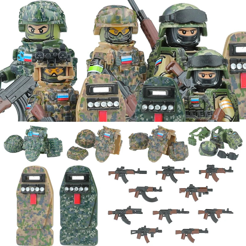 City Army Figures Building Blocks Russia Army Soldiers Weapons Special Combat Uniform Shield Combat Vests Shields Brick Toys