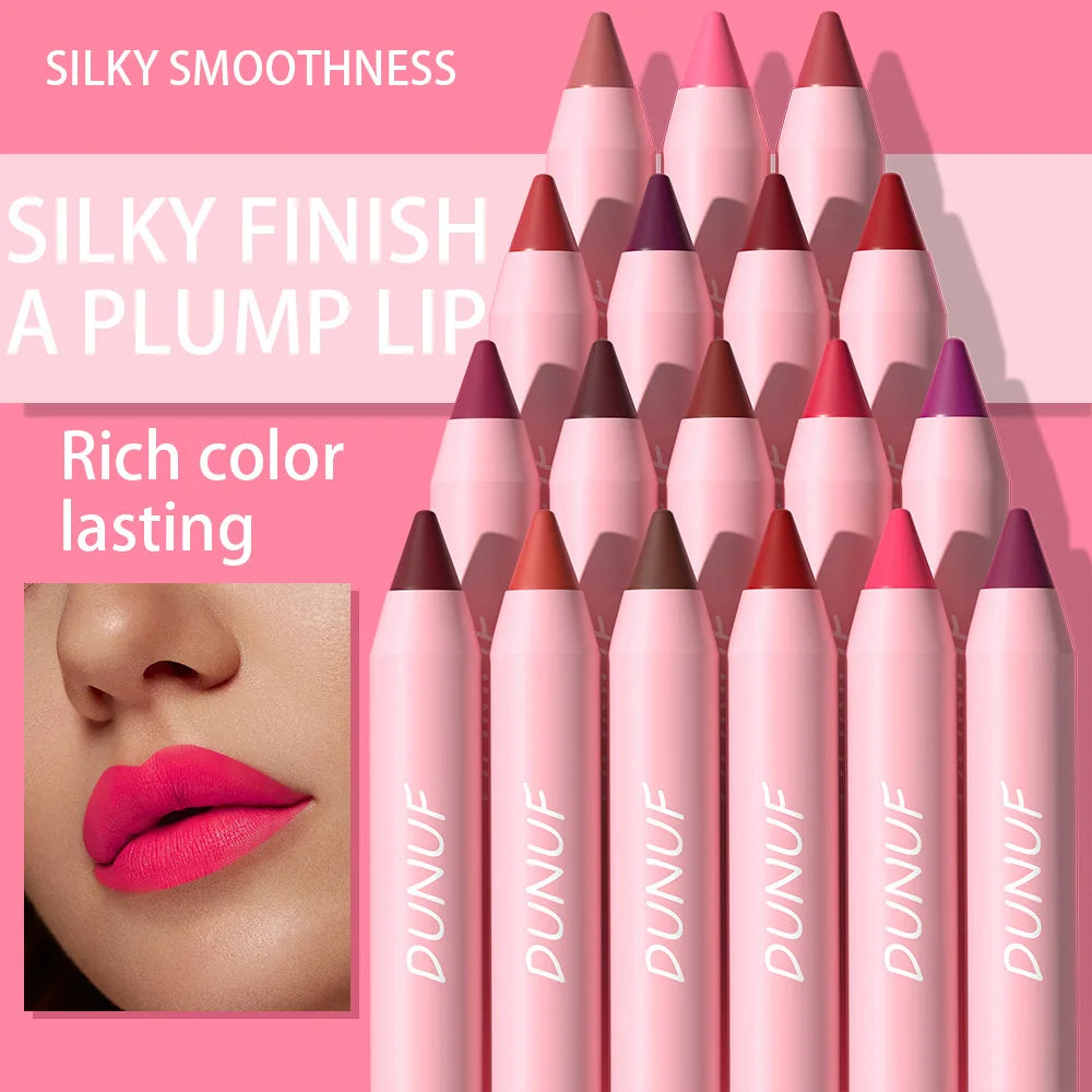 18-Colors Lipstick Pencil Waterproof Sexy Red Matte Contour Tint Lipstick Lasting Non-stick Cup Lipliner Pen Lip Makeup Cosmetic