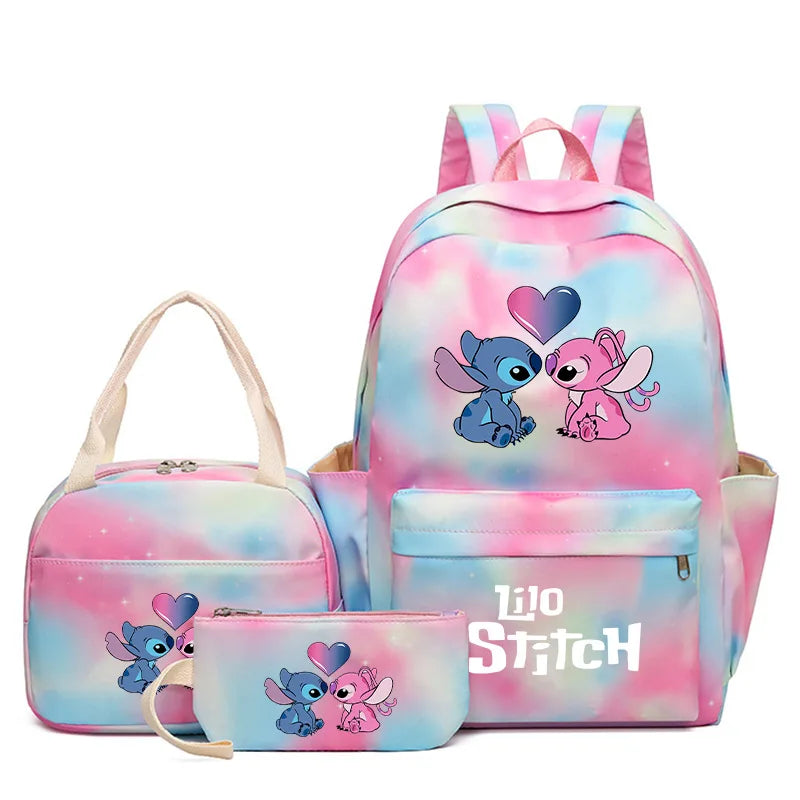 3Pcs/set Disney Lilo Stitch Backpack for Boy Girl Teenager Student Back To School Schoolbag Lunch Bag Women lovely Rucksack Gift