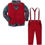 Baby Christmas Outfit Boy Kids Gentleman Formal Suit Toddler Suspenders Clothing Set Infant Party Dress Shirt