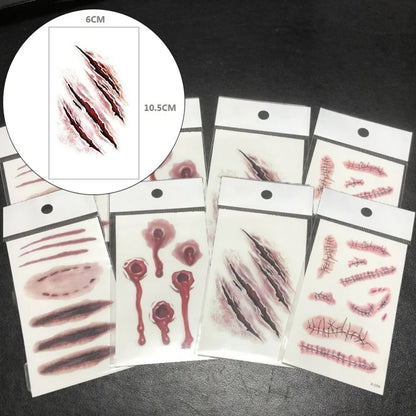 Halloween Temporary Scar Tattoos Sticker Realistic Bloody Wound Scab Body Face Decals for Makeup Masquerade Cosplay Party Prop