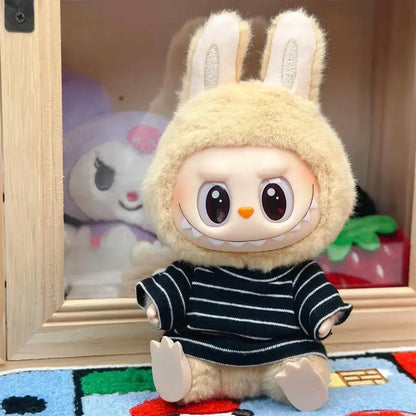 Doll'S Clothes Outfit Accessories For 15-17cm Labubu and 10cm cotton doll Solid color stripes T-shirt top short pants Clothing