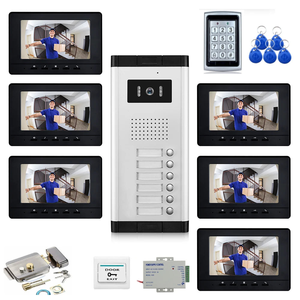 Home Video Doorbell Security Doorphone Wired 2/3/4/5/6/8/10/12 Units Apartment Two-way Audio Visual Intercom System