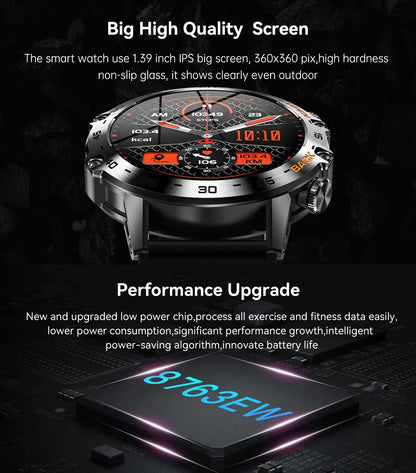 K52 Smart Watch Men 1.39inch IPS Screen Bluetooth Call Custom Dial Heart Rate Health Monitoring Outdoor Sport Smartwatch