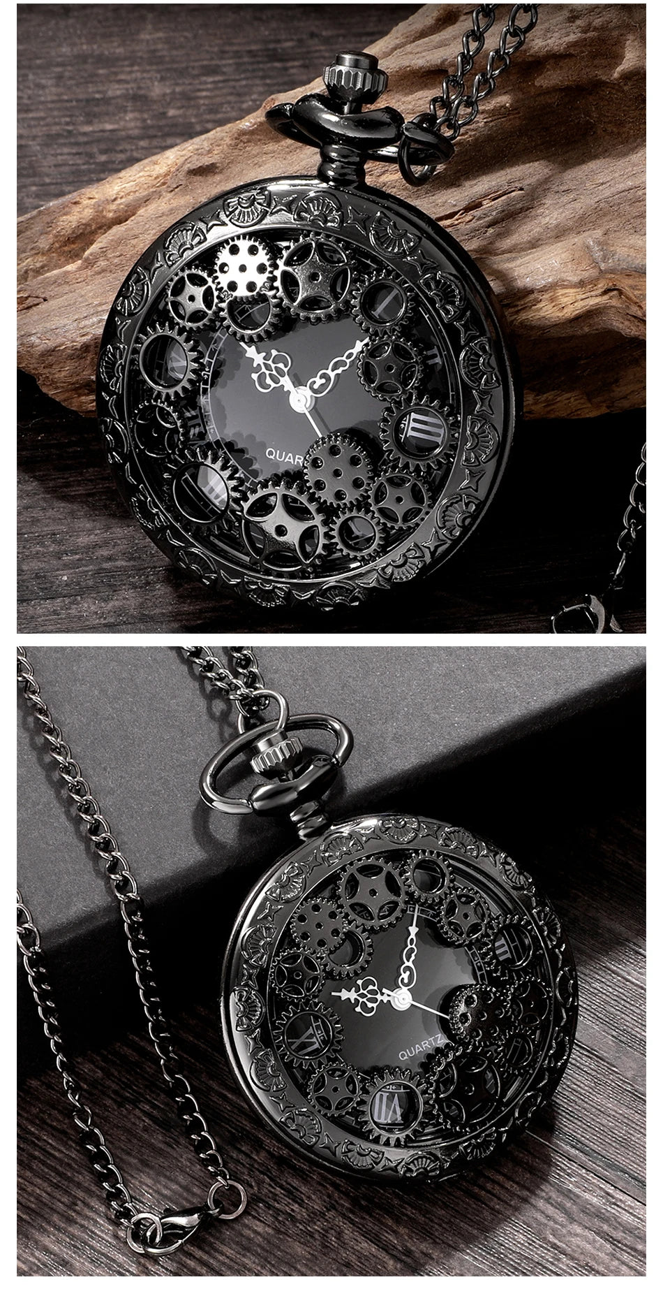 Steampunk Copper Vintage Hollow Gear Hollow Quartz Pocket Watch Necklace Pendant Clock Chain Men Women with Chain Gifts