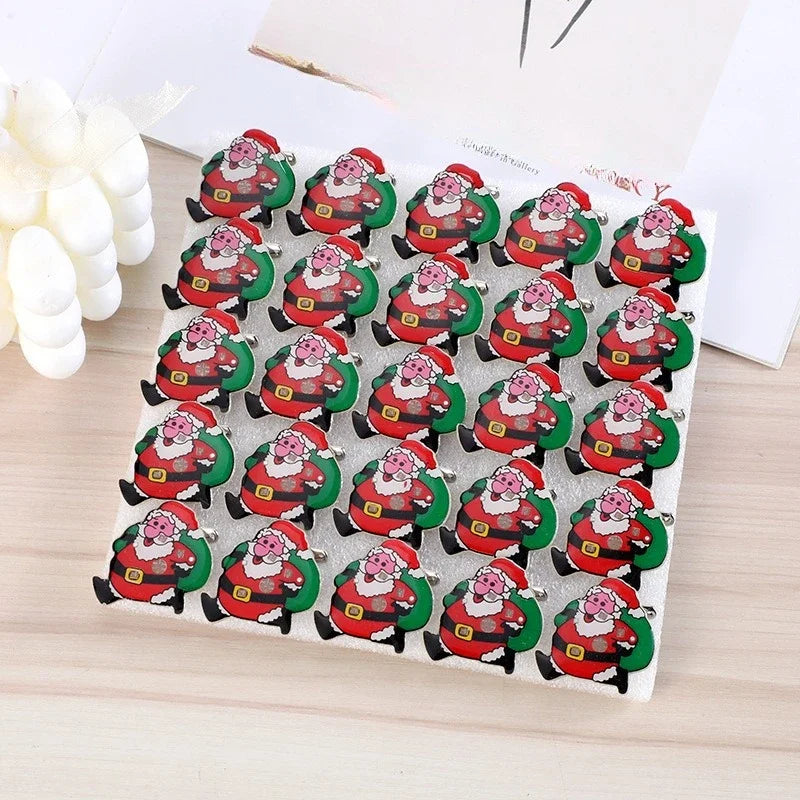 50pcs Flashing Christmas Brooch Pins Light Up Cartoon Badge Gift Stocking Xmas Holiday Party Supplies Costume Accessories