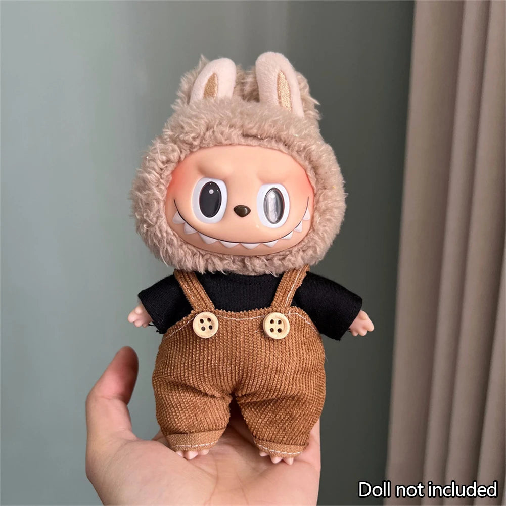 Suspenders Suit For 17cm Labubu Doll Clothes All-match Colour Outfit Doll Accessories Fashion Design Lovely Little Bear Star