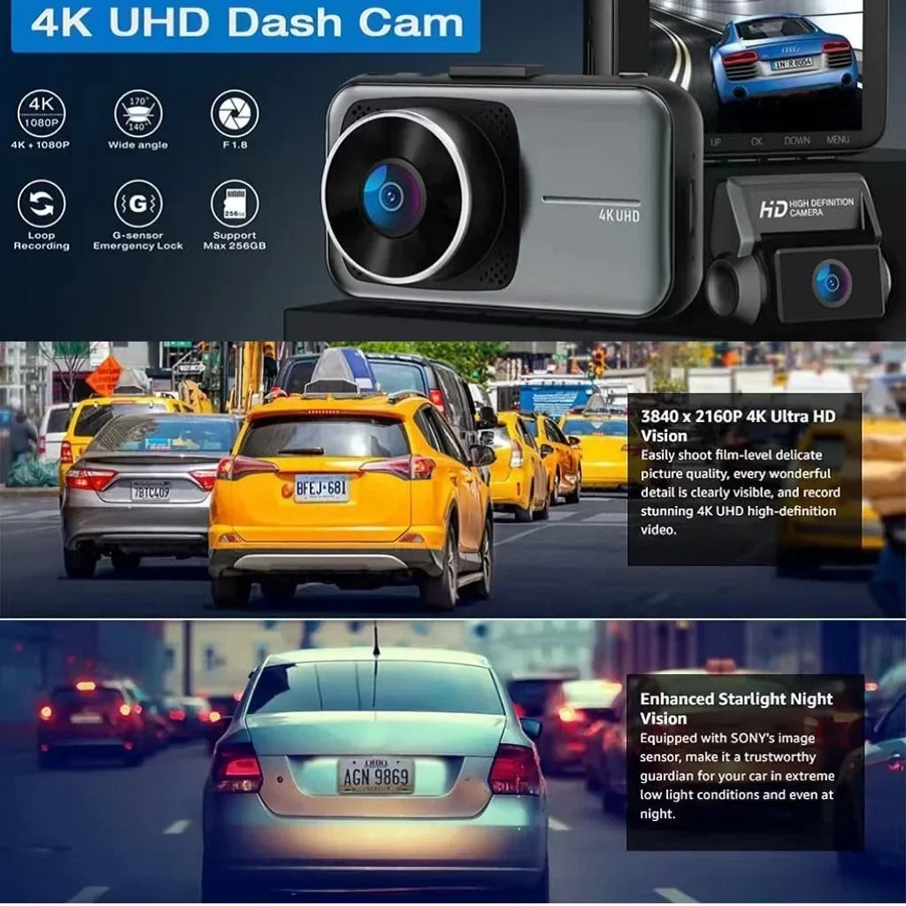 Dash Cam For Cars 4k Dual Camera Wifi Dashcam 24h Parking Monitor Front And Rear Dvr Night Vision Kamera Samochodowa Rejestrator