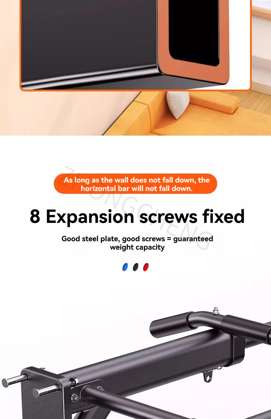 Horizontal Bar Household Indoor Wall Pull Up Device, Perforated Single Pole Lifting Ring, Home Fitness Equipment