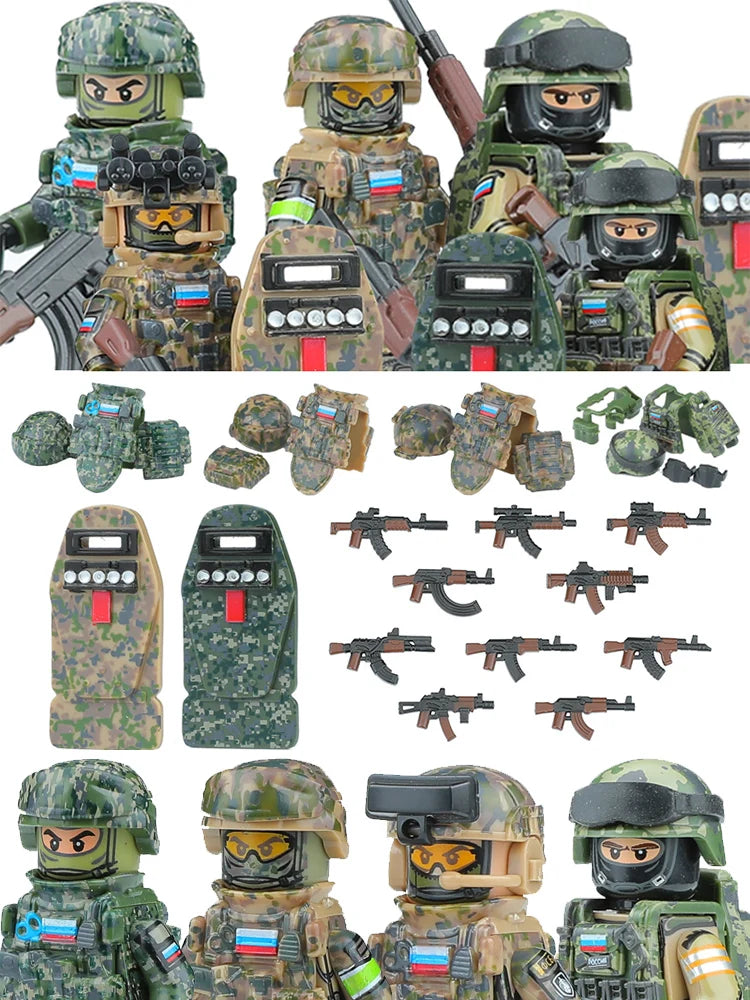 City Army Figures Building Blocks Russia Army Soldiers Weapons Special Combat Uniform Shield Combat Vests Shields Brick Toys