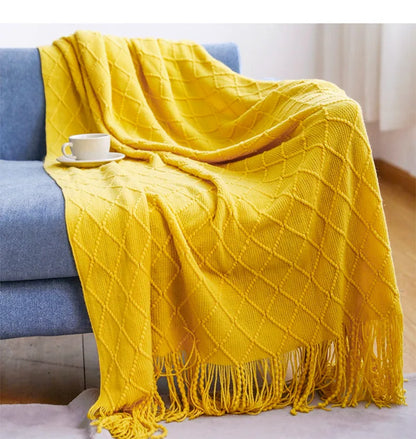Khaki Gift Knitted Blanket with Tassels Chunky Vintage Luxury Farmhouse Throw Bedspread Oversized Blanket Cover Manta Para Sofá