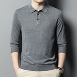 Spring Autumn Collar Long Sleeve Men's Wool Sweater Solid Color Collar Polo Sweater High end Thin Hooded Business Casual Sweater