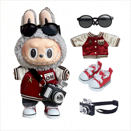 Mini Doll'S Clothes Outfit Accessories For Korea Kpop Exo 15-17cm Labubu V1 V2 Baseball jersey pants shoes camera Clothing Gift