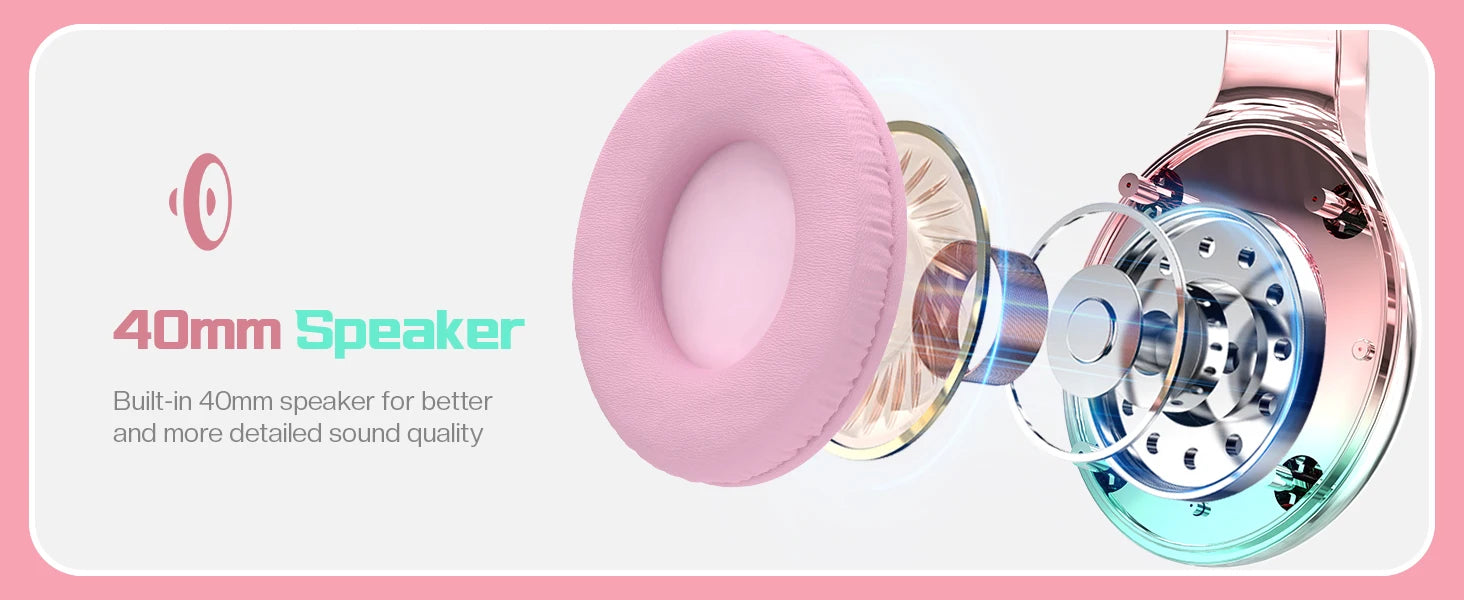 Wired Kids Headphones for School 85/94dB Volume limited Over Ear Headphones for Kids Girls Foldable Gaming Headset with Mic