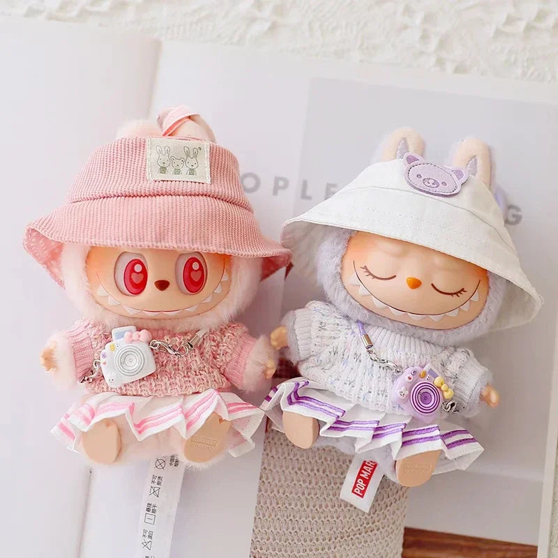 17cm Labubu Doll Clothes Set for Ropa Labubu Macaron Dolls JK Pleated Skirt with Camera and Shoes