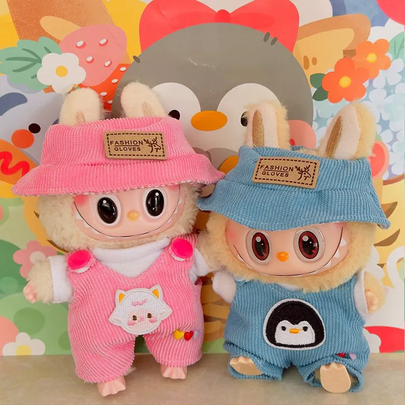 Labubu Doll Fashion Set Cute White Shirt Hat Animal Overalls Doll Clothes Accessory Gift for 17cm Doll