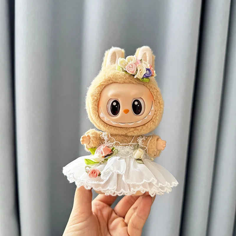 Luxury Plush Wedding Dress Dolls Clothes for Labubu I II Korea Style Fluffy Romantic Wedding Dress Flower Hat Suit for Ladbubu