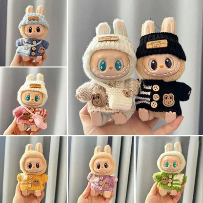 For 15-17 cm V1v2 Labubu Clothes Outfit Labubu Sitting Party Bear Label Scarf Hat Bag Dolls Accessories Cute Decoration Sweater