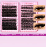 GROINNEYA DIY Lash Clusters Set Mixed Tray Lashes Kit Fluffy Individual Lashes Extension with Lash Bond and Seal At Home Makeup