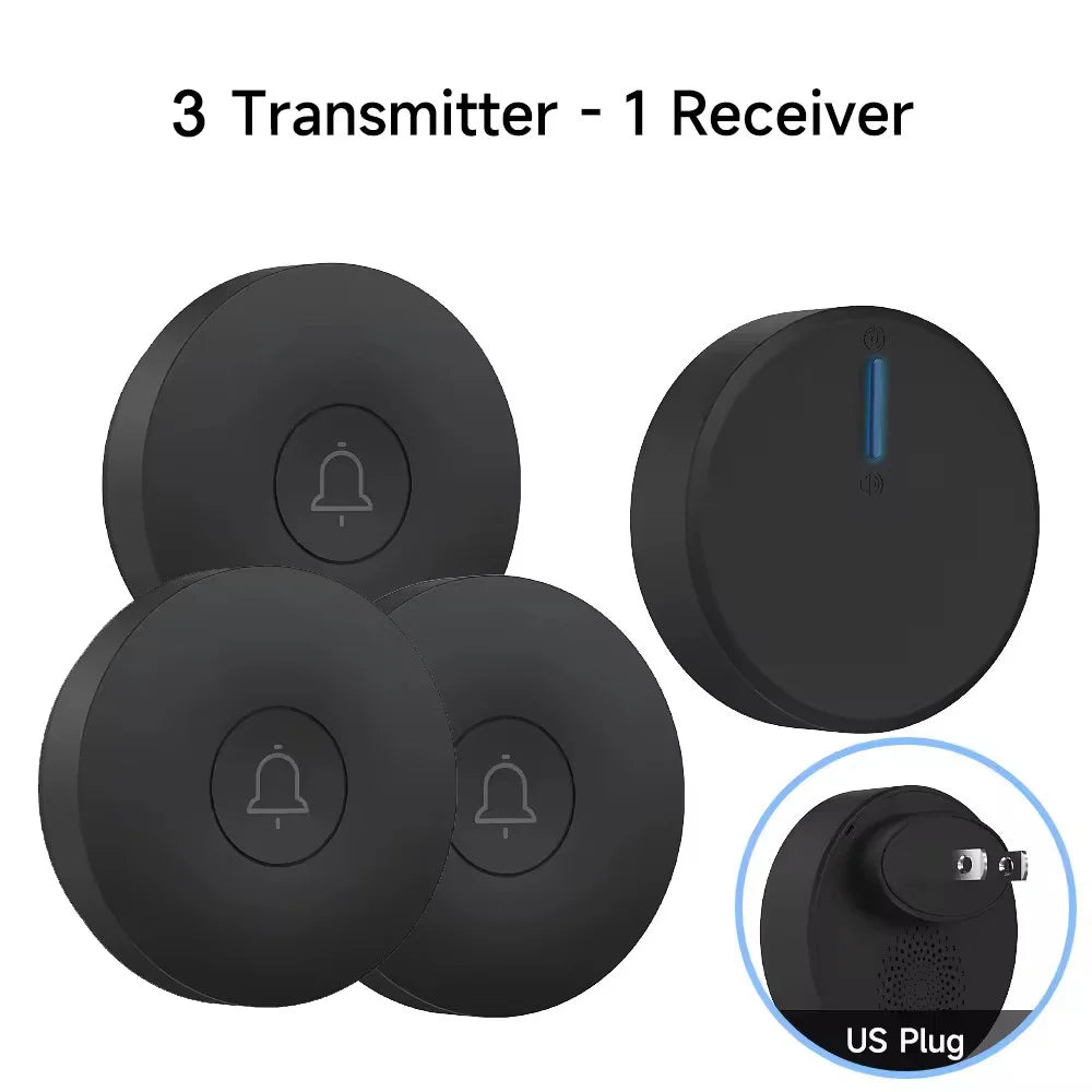 Circular Black Self Powered Wireless Doorbell AC 110v 220v US/EU Plug With 60 Rings Waterproof Long-Distance Kinetic Door Bell