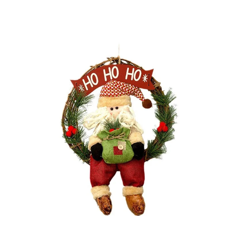 Christmas Decorations Christmas Snowman Old Man Elk Rattan Circle Pendant Props and Supplies Home Decoration Accessories