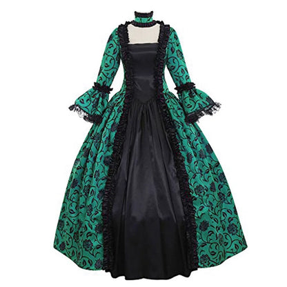 Women Vintage Exquisite Dress Gothic Retro Floral Print Ball Gowns Dress Medieval Renaissance Court Dress Halloween Costume