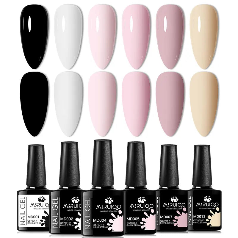 6pc All-season Gel Nail Polish Set Nude Pink Red Glitter Semi Permanent UV Gel Polish Kits All For Manicure Soak Off Vernis