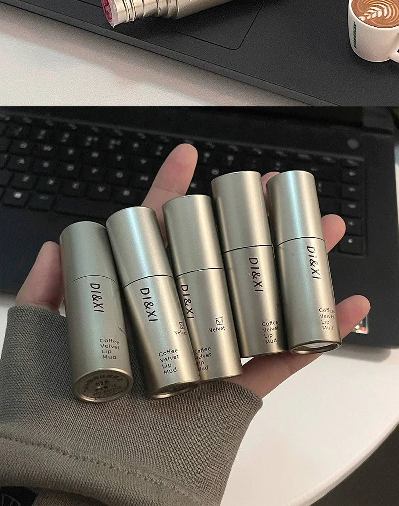 DIXI Mini Silver Tube Matte Lip Glaze — Velvet Finish, Skin-Enhancing, Versatile Low-Saturation Latte Shade