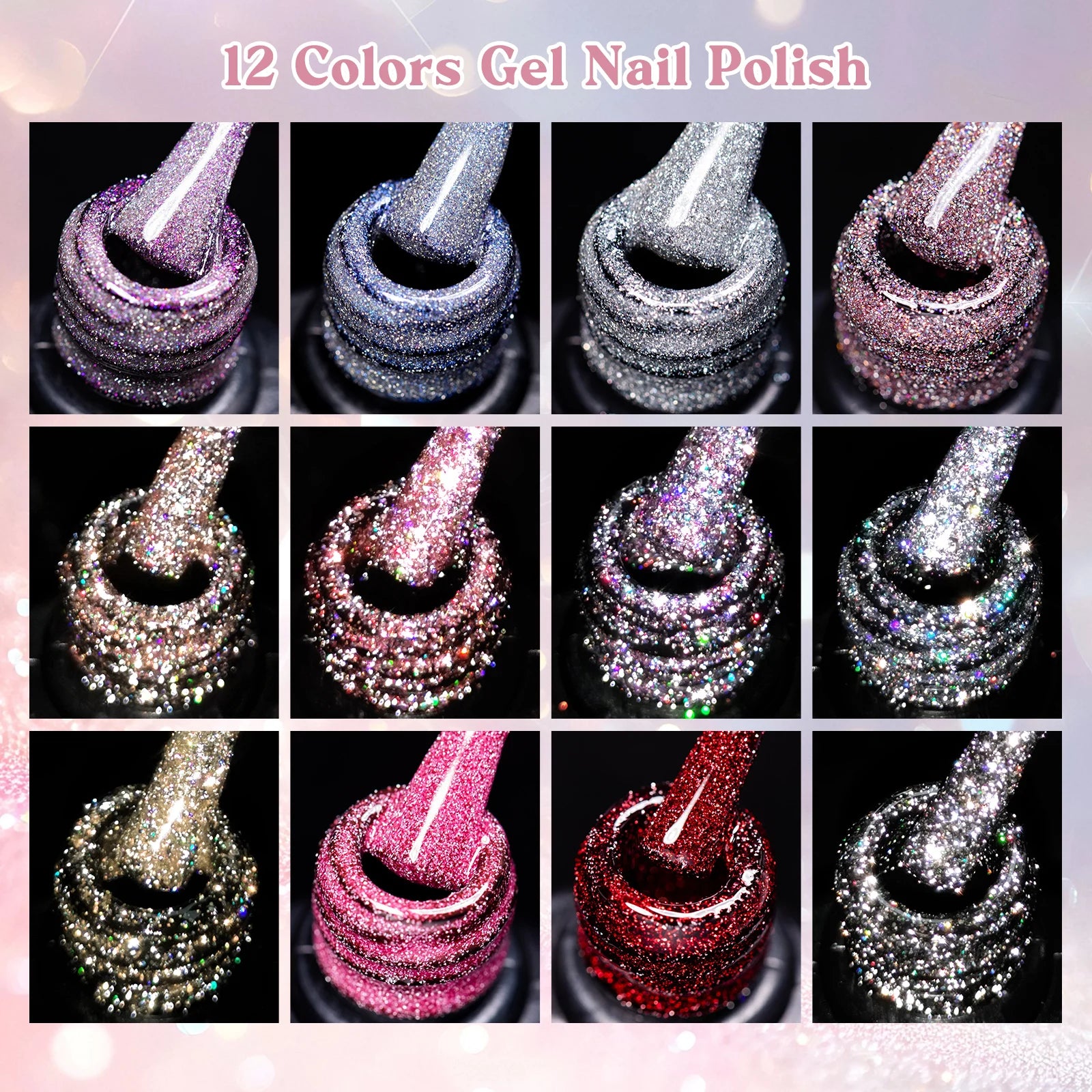 12pcs Glitter Gel Nail Polish Set Sparkling Glitter Semi Permanent Soak Off UV Gel Varnish Nail Manicure With Box Nail Supplies