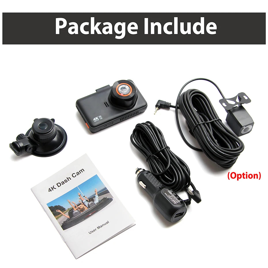 4K+2K Front and Rear Dash Cam Built-in WiFi 3 Inch IPS Car Video Camera WDR Night Vision G-Sensor 24H Parking Mode APP Control