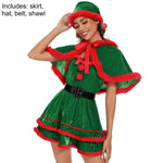 Christmas Women Dress Costume Party Cosplay Outfit Festive Cloak with Attached Hat Holiday Role Play Uniform for  Hooded Cape