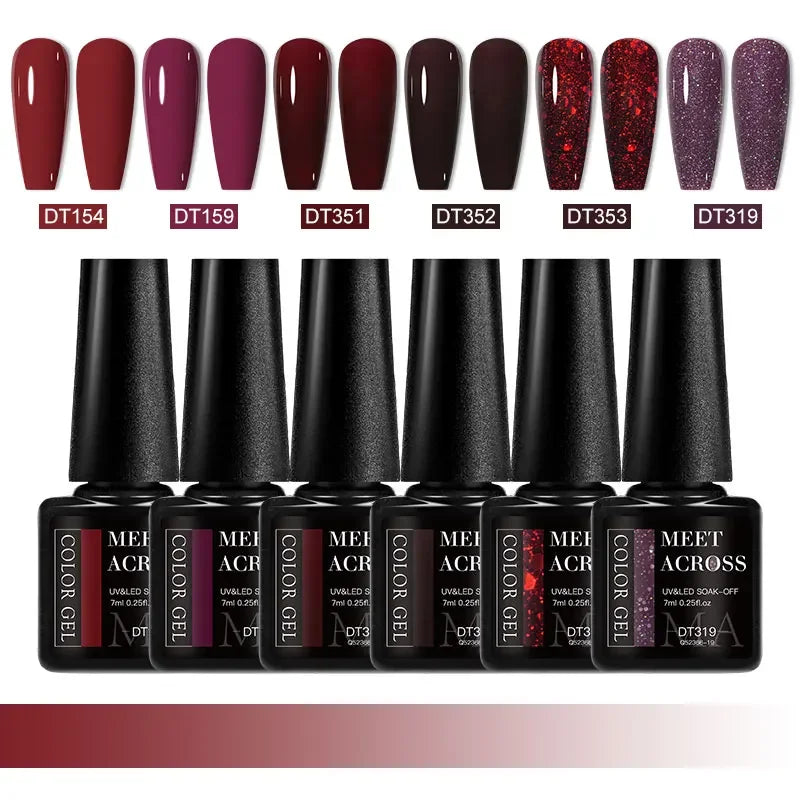 MEET ACROSS 6Pcs Gel Nail Polish Set Pink Red Green Macaron Color Manicure Kit For Nails UV Gel Nail Art Varnish Nail Supplies