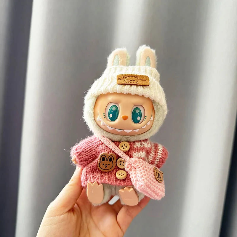 For 15-17 cm V1v2 Labubu Clothes Outfit Labubu Sitting Party Bear Label Scarf Hat Bag Dolls Accessories Cute Decoration Sweater