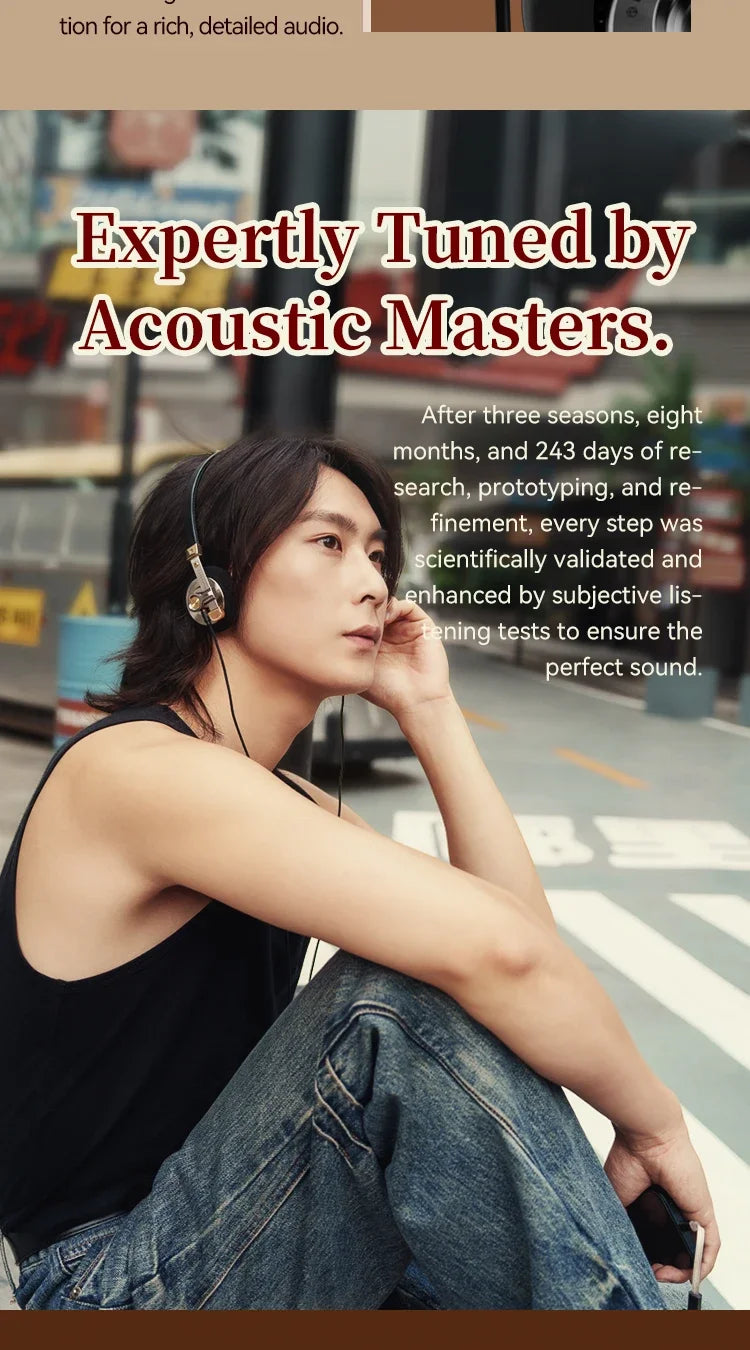 ROSESELSA Distant Mountain Retro Over Ear HiFi Headsets OOTD Vintage Metal Wired Headphones with MMCX 3.5mm Plug