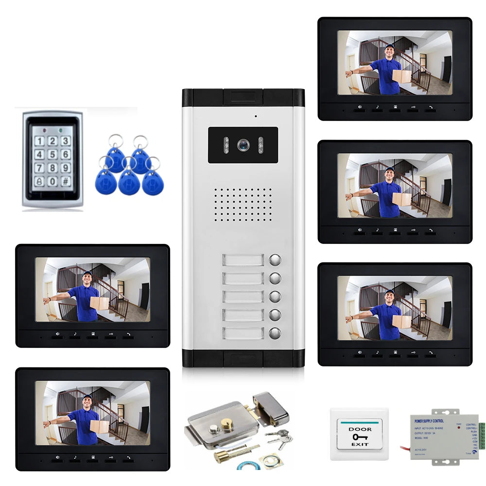 Home Video Doorbell Security Doorphone Wired 2/3/4/5/6/8/10/12 Units Apartment Two-way Audio Visual Intercom System