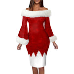 Christmas Party Dresses For Women Autumn Winter Plush Off Shoulder Long Sleeve Dress Xmas Elegant Robe Evening Gowns Vestidos