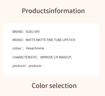TX010Thin Tube Matte Lipstick, Waterproof and Sweatproof, Does Not Fade Or Remove Makeup, Can Be Used on Both Lips and Cheeks