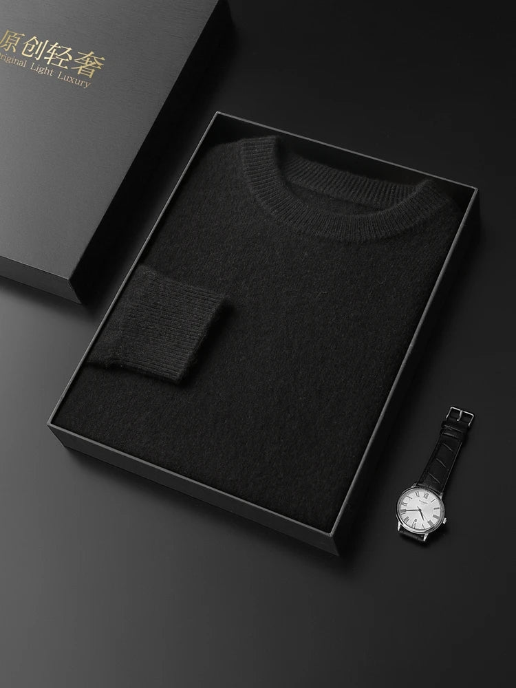 Men 100% Cashmere Thick Sweaters High Stretch Knitted Pullovers  2023 Winter Office Male Fashion  Loose Casual Tops DX01