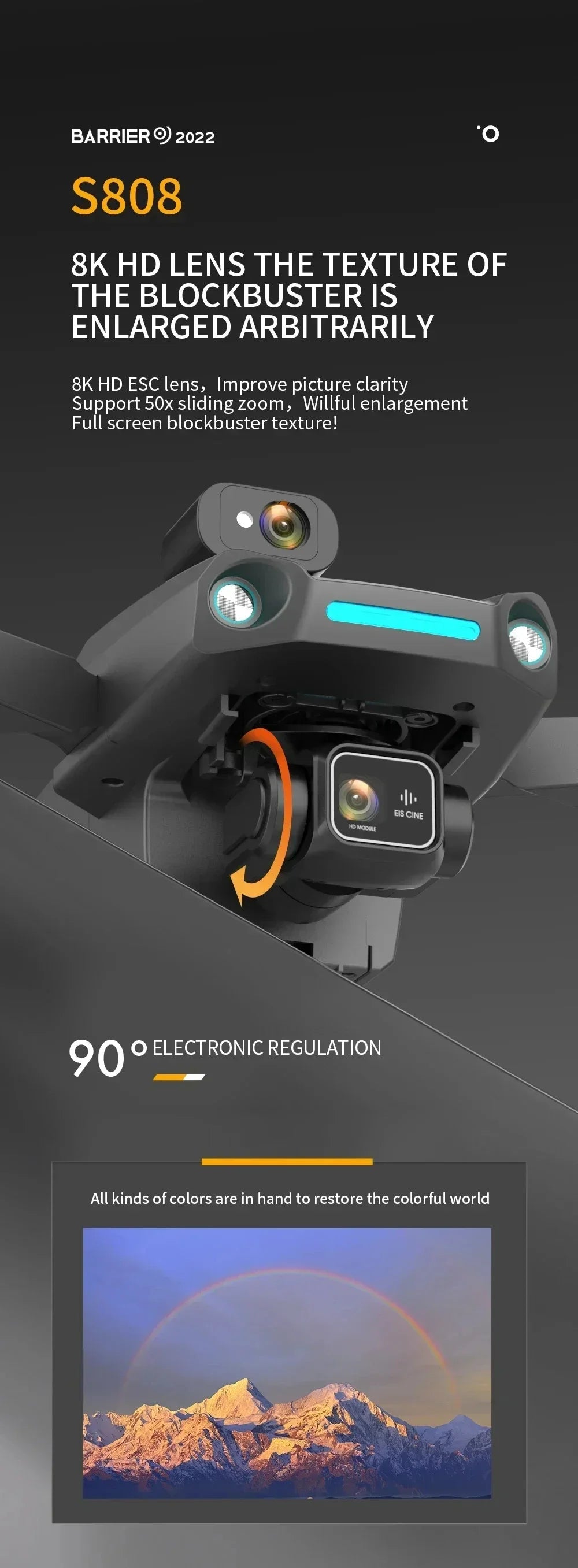 For Dji S808 PRO Drone 5G GPS Professional 8K Dual Camera 3-axis Anti-Shake Gimbal Obstacle Avoidance Wifi FPV Brushless Drone