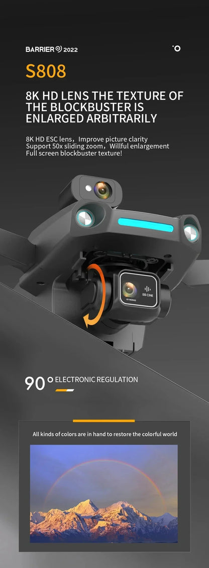 For Dji S808 PRO Drone 5G GPS Professional 8K Dual Camera 3-axis Anti-Shake Gimbal Obstacle Avoidance Wifi FPV Brushless Drone