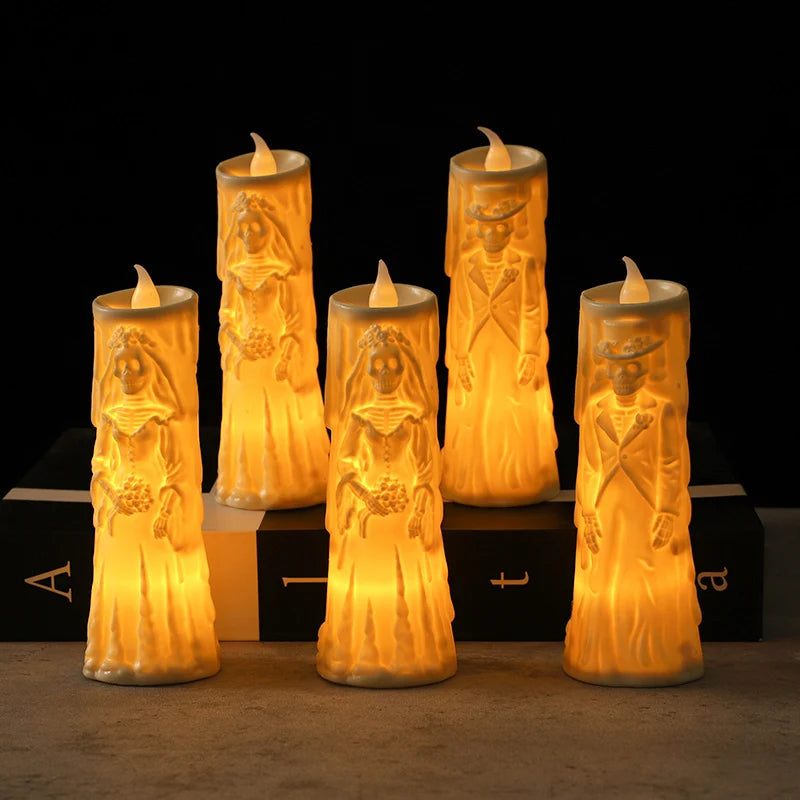 Halloween Horror Ghost Bride Groom LED Candle Electronic Light Halloween Skeleton Lamp Party Decoration Flameless Night Lights