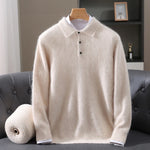 2025 Autumn And Winter New Men's Mink Wool Sweater POLO Collar Pullover Business Thick Warm Loose Oversized Knitted Sweater Tops