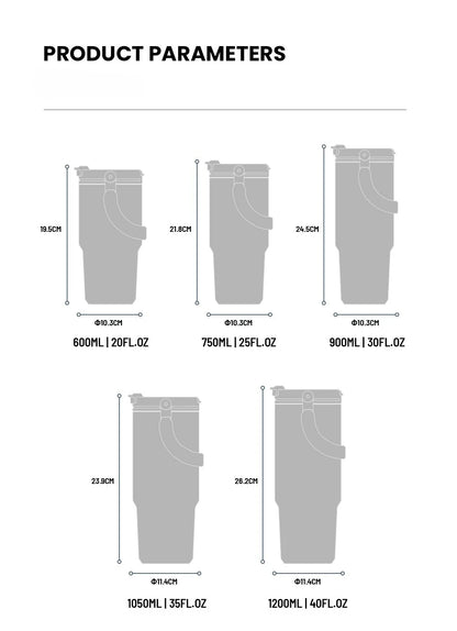 Tyeso Large-Capacity Vacuum Flasks Handle Vacuum Cup Dual-Drink Coffee Mug Stainless Steel Ice Cup Car Bottle Hot Cold Retention