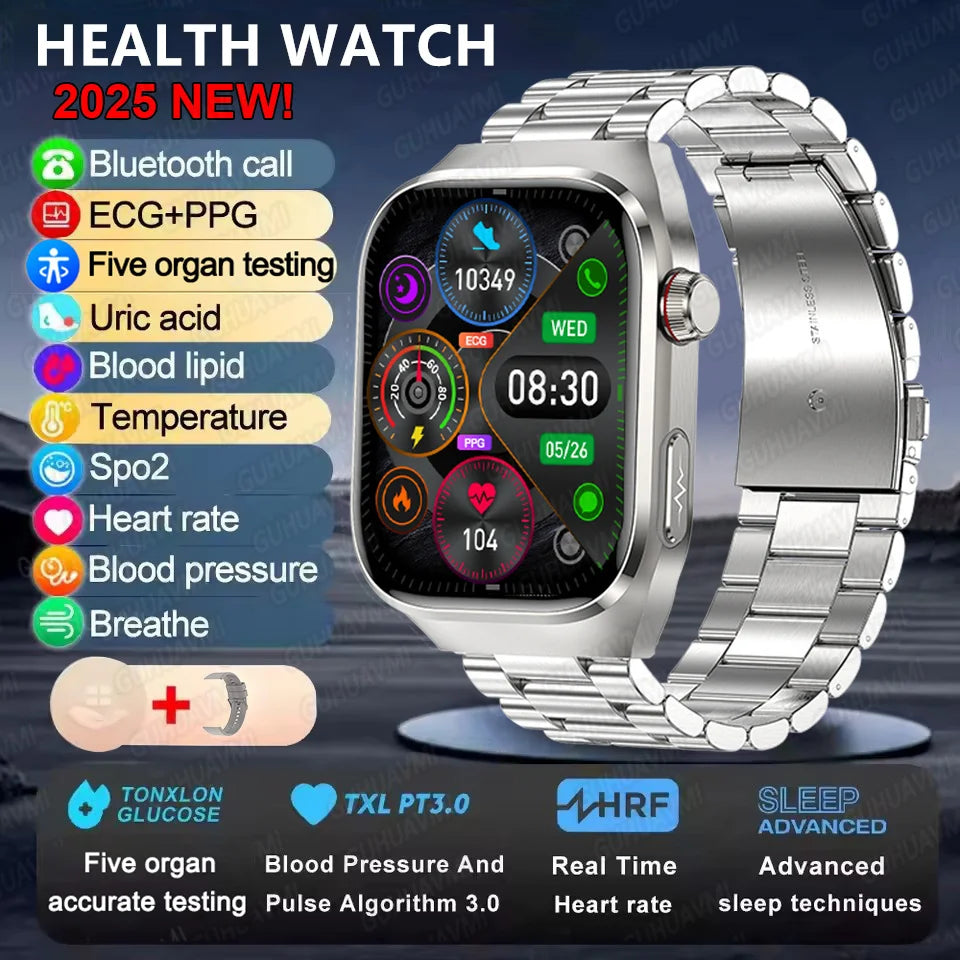 2025 New ECG+PPG Accurate Measure Heart Rate Smart Watch Men Blood Pressure Lipids Uric Acid Bluetooth Call Health Smartwatches