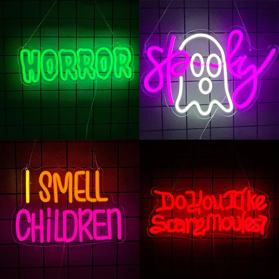 Do You Like Scary Movies Neon Sign for Wall Decor,LED Neon Light for Movie Night Party Horror Room Gothic Font Halloween Decor