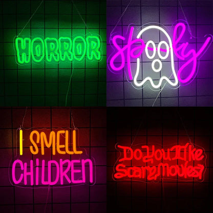 Do You Like Scary Movies Neon Sign for Wall Decor,LED Neon Light for Movie Night Party Horror Room Gothic Font Halloween Decor