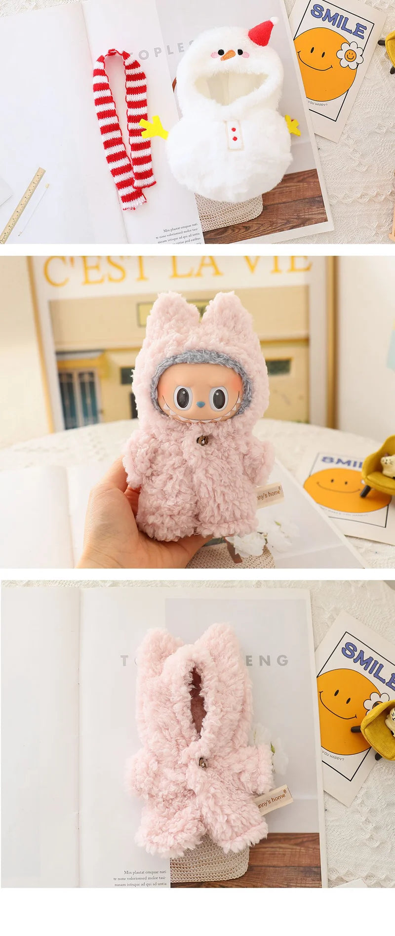 1pc 17cm Labubu Clothes Cute Mini Plush Doll'S Outfit Accessories Blue Shark Jumpsuit Snowman Suit For V1v2 Dolls Girl Kids Gift