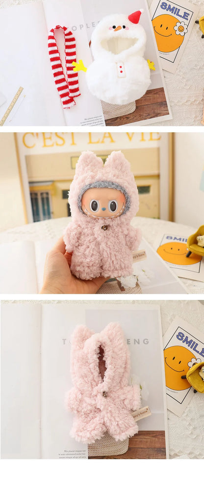 1pc 17cm Labubu Clothes Cute Mini Plush Doll'S Outfit Accessories Blue Shark Jumpsuit Snowman Suit For V1v2 Dolls Girl Kids Gift